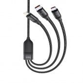 Дата-кабель Hoco U104 3-в-1 (1.2 м, IP + Micro + Type-C, 6A) цвет: чёрный