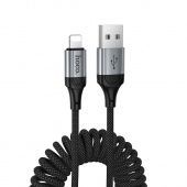 Дата-кабель Hoco X121 IP (пружинный, 1,5 м) цвет: Чёрный