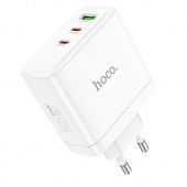 Сетевое зарядное устройство Hoco N30 (2 USB Type-C PD65W +USB QC3.0) цвет: белый