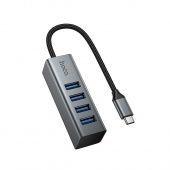 Адаптер Hoco HB1C  (Type-C -4 USB 3.0,1m)  цвет: металлик