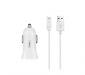Автомобильное ЗУ Hoco Z2 цвет: белый с кабелем IP (USB: 5V & 1.5A)