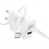 Сетевое зарядное устройство Hoco N71 (QC3.0 +PD30W+кабель Type C-Type-C)  цвет: белый 
