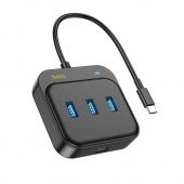 Адаптер Hoco HB35  4 в 1 (Type-C в USB3.0*3+RJ45) 0.2m