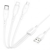 Дата-кабель Borofone BX71 3в1 (IP +Micro+Type-C 1м.), цвет: белый