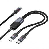 Дата-кабель Hoco U139 2 в 1 Type-C/Type-C +Type-C (100W, нейлон 1,2м.) цвет: Чёрный