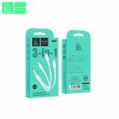 Кабель Denmen D05E  3в1 (IP+Micro+Type-C 1м.) цвет: белый