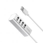 Адаптер Hoco HB1 USB - Xaб на 4 USB цвет: серебро