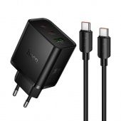 Сетевое зарядное устройство Hoco N75 (QC3.0+2PD65W + кабель Type C -Type C)  цвет: черный   