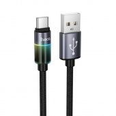Дата-кабель Hoco DU65 Type-C (с подсветкой,нейлон,3A,1 м) цвет: черный 