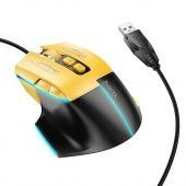 Мышь игровая проводная Hoco GM31 с подсветкой цвет: черно-желтый