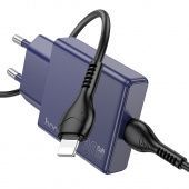 Сетевое зарядное устройство Hoco N44 (PD30W+кабель Type-C -IP) цвет: титановый синий