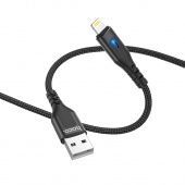 Дата-кабель Hoco DU08 Plus IP (с индикатором,нейлон 2 м, 2.4 A) цвет: Чёрный