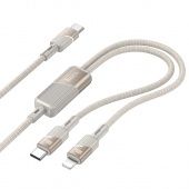 Дата-кабель Hoco U139 2 в 1 Type-C/Type-C +IP (100W, нейлон 1,2м.) цвет: Золотой to IP supports