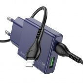 Сетевое зарядное устройство Hoco N45 (PD30W+QC3.+кабель Type-C -IP) цвет: титановый синий