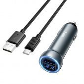 Автомобильное ЗУ Hoco Z54 (2 USB: 3.1A+кабель Type-C) цвет: металлик