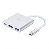 Адаптер Hoco HB14 Type-C на USB3.0+HDMI+Type-C цвет: серебристый