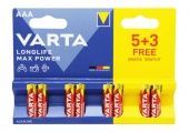 Батарейки алкалиновые VARTA LongLife Max Power LR03/8BP AAA