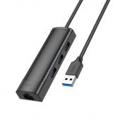 Адаптер Hoco HB42 Easy safety 4 в 1 гигабитный сетевой (USB в USB3.0*3+RJ45) (L=1.2M)