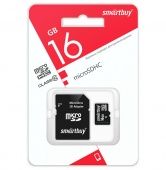 Micro SDHC карта памяти Smart Buy 16Gb Class 10 (с адаптером SD)