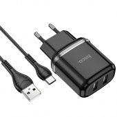 Сетевое зарядное устройство Hoco N4 (2USB: 5V 2.4A +кабель Type-C) цвет: Чёрный