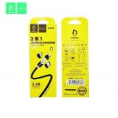 Дата-кабель Denmen D09E  3в1 (3 магнитных коннектора в комплекте: IP+Micro+Type-C, нейлон)  цвет: Чёрный