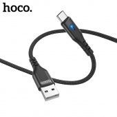 Дата-кабель Hoco DU08 Plus Type-C (с индикатором,нейлон 2 м, 3 A) цвет: Чёрный