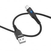Дата-кабель Hoco DU08 Plus Micro (с индикатором,нейлон 2 м, 2.4 A) цвет: Чёрный