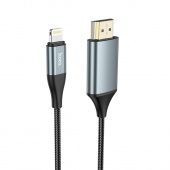 Адаптер Hoco UA15 кабель IP - HDMI, нейлон, HD, 2 м цвет: металлик