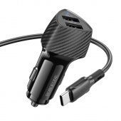 Автомобильное ЗУ Borofone BZ31A (2USB: 5V/2.4A + кабель Type-C) цвет: Чёрный