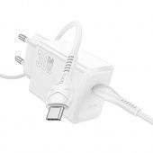 Сетевое зарядное устройство Hoco N70 (PD30W Type-C+кабель Type-C-Type-C)  цвет: белый 