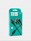 Кабель Denmen D02E  3в1 (IP +Micro+Type-C 1м.) цвет: цветной
