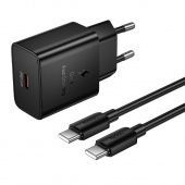 Сетевое зарядное устройство Hoco N76 (PD25W+кабель Type C-Type-C)  цвет: черный  
