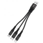 Дата-кабель Hoco X47 3-в-1 (IP+Micro+Type-C, 0.25м., 2.4A) цвет: Чёрный