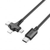 Дата-кабель Hoco X77 3в1: Type-C - IP+Micro+Type-C (1.0 м., 2A) цвет: Чёрный