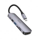 Адаптер Hoco HB28 Type-C  в HDTV+USB3.0+USB2.0+SD+TF+PD цвет: металлик