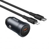 Автомобильное ЗУ Hoco Z62A (PD30W + кабель IP -Type-C) цвет: металлик