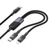 Дата-кабель Hoco U139 2 в 1 Type-C/Type-C +IP (100W, нейлон 1,2м.) цвет: Чёрный