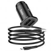 Автомобильное ЗУ Hoco NZ4 (2 USB:5V/2.4A,общий выход 5V/4.8A+кабель Micro) цвет: Чёрный