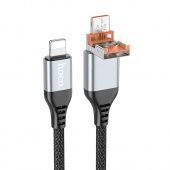 Дата-кабель Hoco U128  2 в 1 USB/Type-C to IP (27W,2.4 A) цвет: Чёрный
