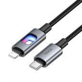 Дата-кабель Hoco U144 Type-C to IP (PD27W,нейлон,подсветка,1,2 м) цвет: Чёрный