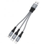 Дата-кабель Hoco X47 3-в-1 (IP+Micro+Type-C, 0.25м., 2.4A) цвет: металлик