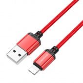 Дата-кабель Borofone BX87 IP (1м.,нейлон 2.4A) цвет: красный
