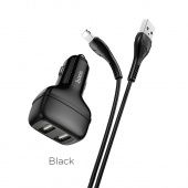 Автомобильное ЗУ Hoco Z36 +IP кабель  (2USB: 2.4A) цвет: Чёрный