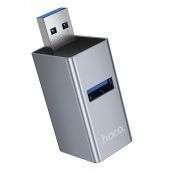 Адаптер Hoco HB54 мини  3 в 1 (USB to USB2.0*2+USB3.0) цвет: металлик