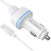 Автомобильное ЗУ BOROFONE BZ14 (2USB: 5V/2.4A с подсветкой+кабель IP ) цвет: белый