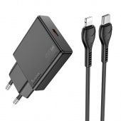 Сетевое зарядное устройство Hoco N37 (PD20W + кабель Type-C-iP) цвет: Чёрный