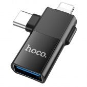 Адаптер Hoco UA17 2 в 1  IP -Type-C - USB цвет: Чёрный