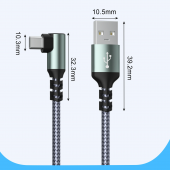 Кабель BreezyTech SL005 USB to Type-C (2 м,угловой,нейлон,18W) цвет: серый