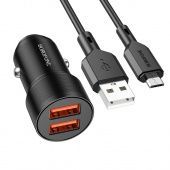Автомобильное ЗУ Borofone BZ19 (2USB: 5V/2.4A) +кабель Micro цвет: Чёрный
