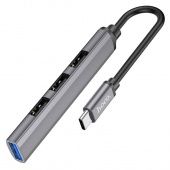 Адаптер Hoco HB26 Type-C на 4 (USB3.0+USB2.0*3) цвет: металлик